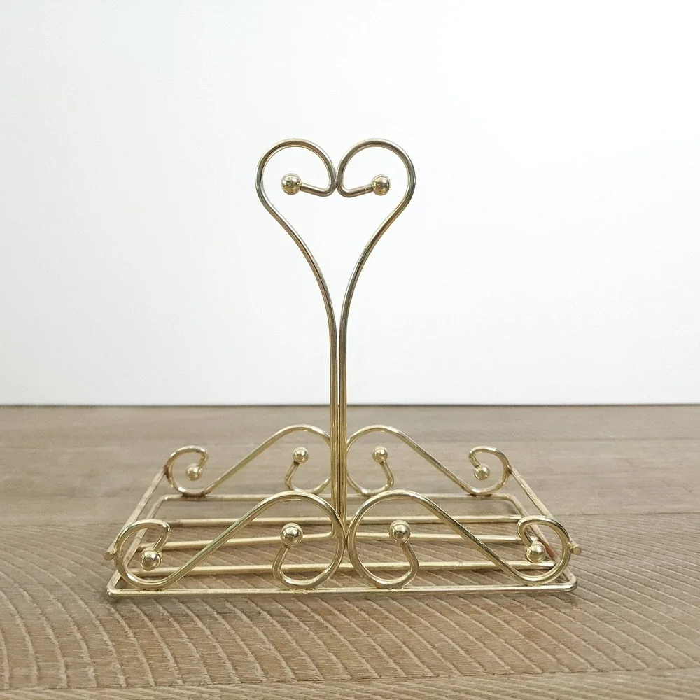 Vintage Home Interior Homco Brass Metal Heart Caddy Condiment Tray Organizer‎